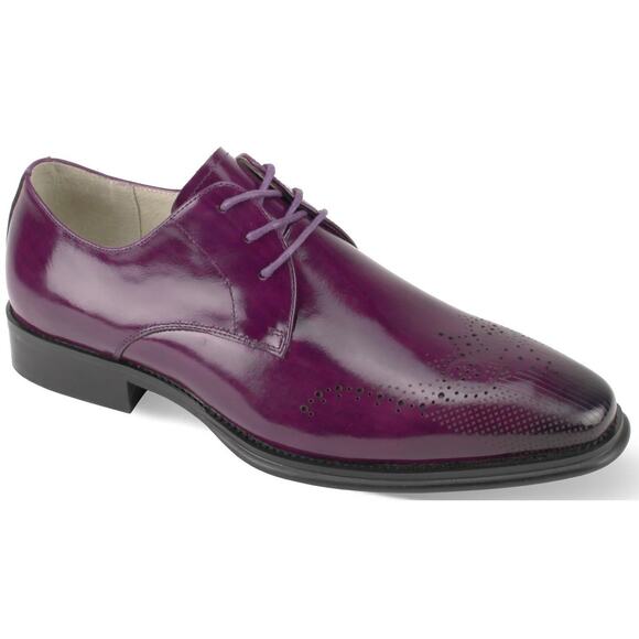 Mens‎ 8.5 Authentic Leather Lace Up Oxford Dress Shoes Purple Giovanni Owen - Picture 2 of 13